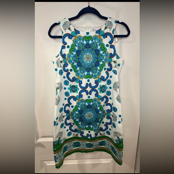 Maggy L Blue Green Paisley Print Shift Dress Size 8 | Bold Retro Boho Mod Look - Picture 4 of 9